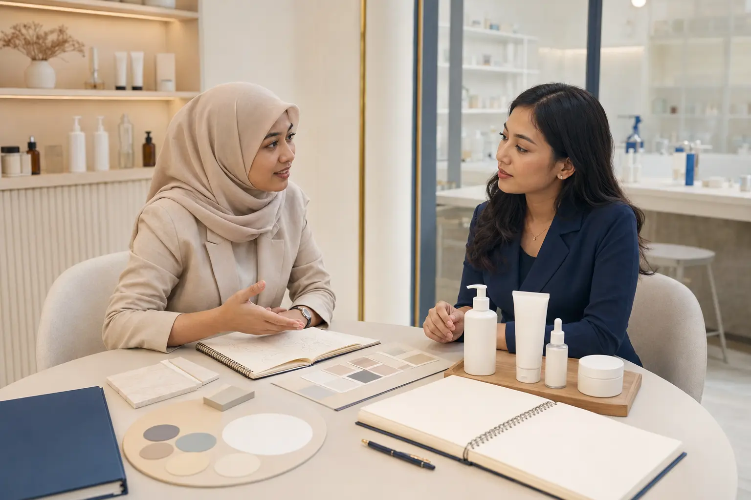 Konsultasi tahap awal pengembangan ide brand kosmetik sebelum menentukan jenis produk