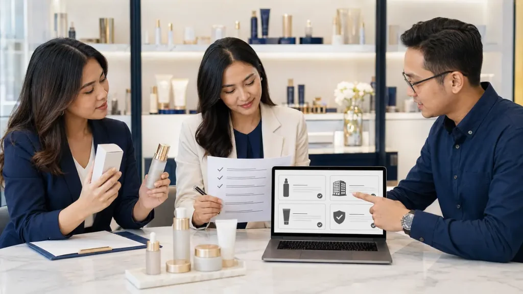Tim brand mencocokkan nama produk pendaftar kemasan dan nomor notifikasi kosmetik