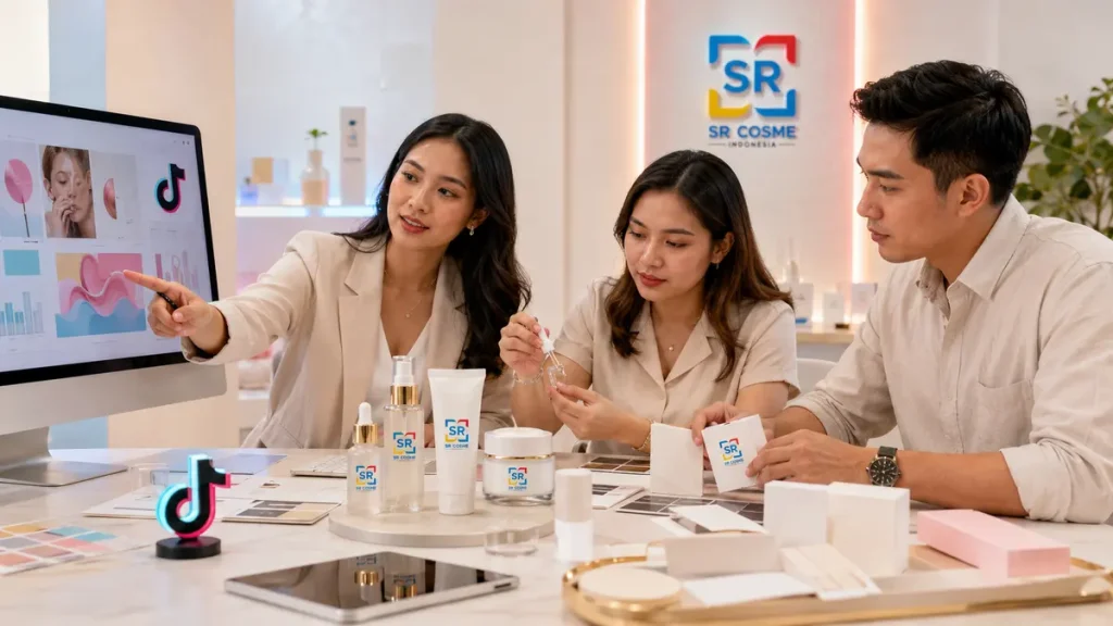 Founder brand dan konsultan maklon SR Cosme Indonesia menganalisis tren kosmetik TikTok serta menyusun brief produk